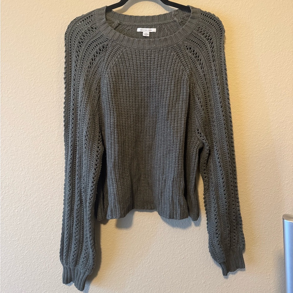 American Eagle dark green pointelle knit sweater
